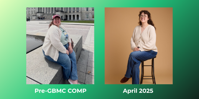 Kayla's weight loss progress in two pictures