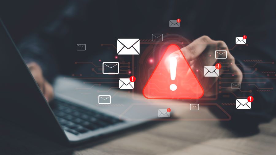 Computer screen with warning symbol