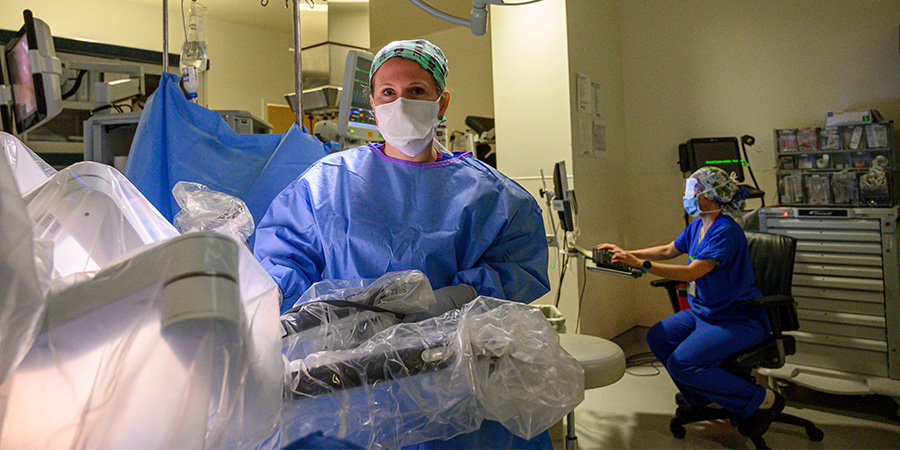 Dr. Emily Watters using robotic assisted surgery