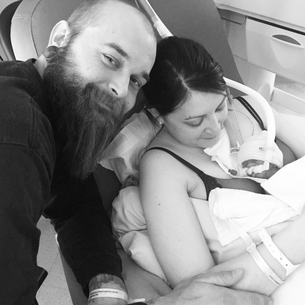 Ethan with mom and dad in GBMC's NICU